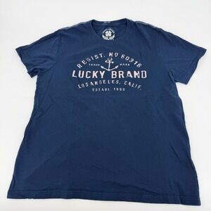 Lucky Brand Mens Slim Fit Graphic T-Shirt Navy Blue Anchor Los Angeles Large